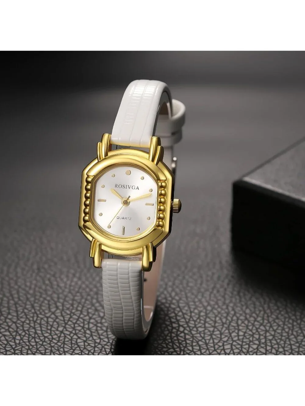 Women's White Ultra-Thin Square Dial Adjustable PU Leather Strap Wrist Watch